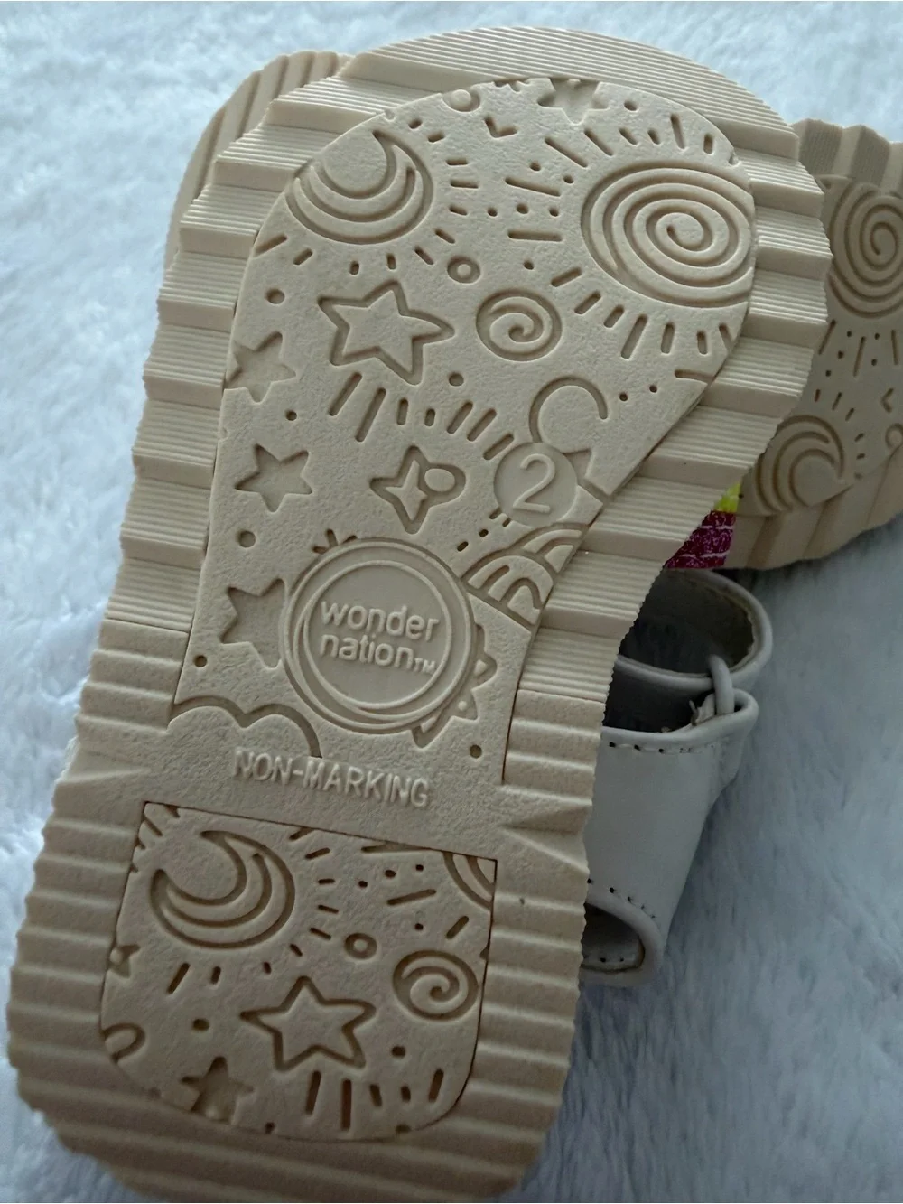 Wonder Nation White Sandals with Rainbow Glitter Straps and Star Accents